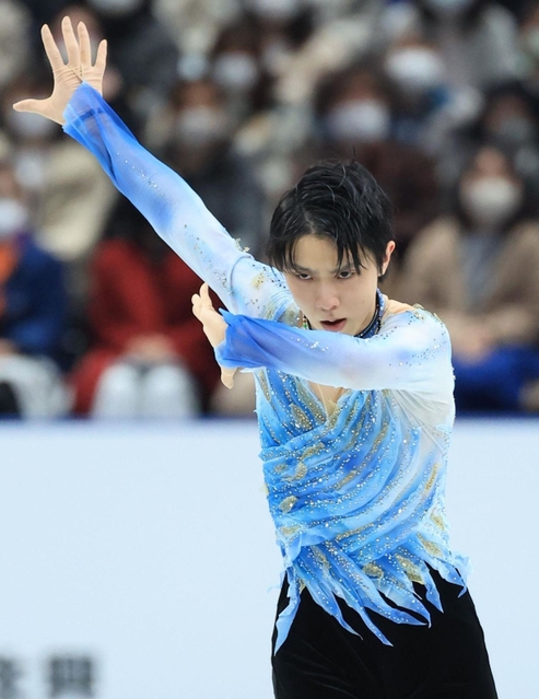 男子ＳＰ　会心の演技を披露する羽生結弦＝さいたまスーパーアリーナ（撮影・吉田敦史）