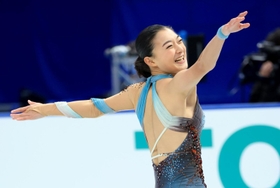 女子ＳＰ　笑顔で演技する坂本花織＝さいたまスーパーアリーナ（撮影・吉田敦史）