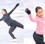 （左）公式練習に臨む坂本花織（右）公式練習で感触を確かめる三原舞依＝いずれも撮影・堀内翔
