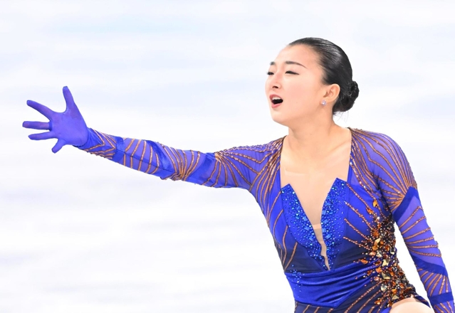 フリー演技のフィニッシュを決める坂本花織＝北京（撮影・堀内　翔）