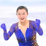 団体女子フリーの演技を終え、ガッツポーズする坂本花織＝北京（撮影・堀内　翔）
