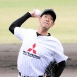 引退試合を１１９球の完投勝利で飾った三菱重工Ｗｅｓｔの守安＝明石市明石公園、明石トーカロ球場