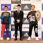 計量を終えた谷口将隆（右から２人目）や重岡銀次朗（右端）ら＝大阪市内