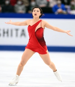 女子フリーで演技する坂本花織＝さいたまスーパーアリーナ（撮影・堀内　翔）
