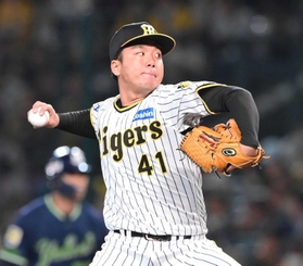 今季、大ブレークを果たした阪神・村上頌樹＝甲子園