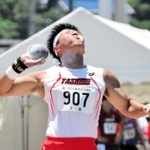 男子砲丸投げ決勝　１６メートル３８で優勝した社の須田旺来