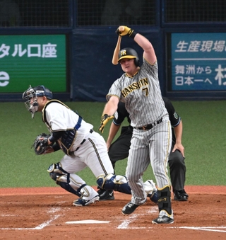 ４回阪神２死一、二塁、空振り三振に倒れるノイジー（撮影・金田祐二）