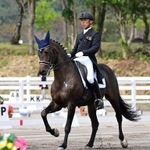 優勝した兵庫の稗田龍馬とトレフィンガースタンレイ＝１１日、鹿児島県霧島市牧園町高千穂、霧島市牧園特設馬術競技場（撮影・斎藤雅志）