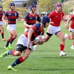 Ａブロック決勝・関学－神戸科技　前半、関学は長谷川の逆転トライで、１０－７と勝ち越す
