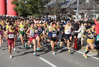 一斉にスタートする各校の選手＝２４日午前、南あわじ市榎列下幡多（撮影・小林良多）