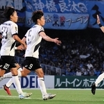 川崎－神戸　前半１０分、同点ゴールを決めた神戸の宮代（９）＝ＵｖａｎｃｅとどろきスタジアムｂｙＦｕｊｉｔｓｕ