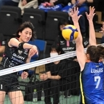 ドイツへのレンタル移籍が決まったヴィクトリーナ姫路の秋本美空＝姫路市、ヴィクトリーナ・ウインク体育館