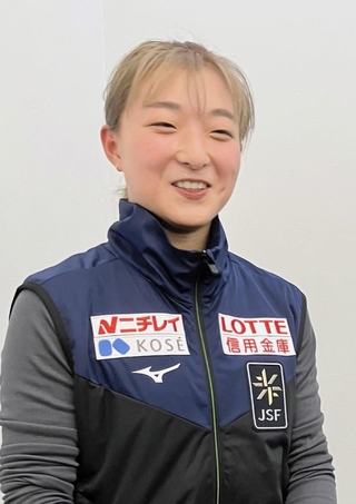 公式練習を終え今季初戦への抱負を語る坂本花織＝関空アイスアリーナ