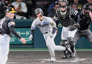 ２回阪神２死一、二塁で坂本が先制の左前適時打を放つ（撮影・中西幸大）