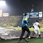 阪神-ＤｅＮＡ　激しい雨のため中断された甲子園球場＝西宮市の甲子園球場（撮影・丸山桃奈）