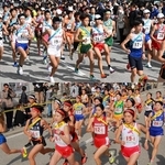 昨年の兵庫県高校駅伝で、一斉にスタートする男女１区の選手たち＝２０２４年１１月、丹波篠山市