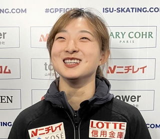 ＧＰファイナルから一夜明け、明るい表情で大会を振り返る坂本花織＝名古屋市のＩＧアリーナ