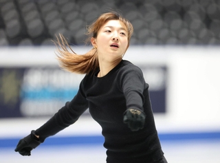 公開練習に臨む坂本花織＝東京都渋谷区の代々木第一体育館（撮影・石井剣太郎）