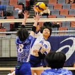 大阪北－兵庫　第１セット、スパイクを放つ兵庫の小柳