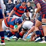 日本航空石川－関学　前半、トライを決める関学の根木（中央左）＝撮影・鈴木雅之