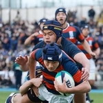 関学-国学院栃木　後半、トライを決める関学・宮嵜＝大阪府東大阪市、花園ラグビー場（撮影・鈴木雅之）