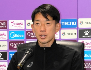 ＡＣＬＥのソウル戦を前に、会見で意気込みを語る神戸のＧＫ権田＝ノエビアスタジアム神戸