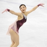 笑顔で舞う坂本花織＝ミラノアイススケートアリーナ（撮影・吉澤敬太）