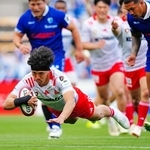 静岡－神戸　前半１２分、神戸のＦＢ上ノ坊がトライを決め、１２－０とする（（Ｃ）ＫＯＢＥ　ＳＴＥＥＬ，　ＬＴＤ．）