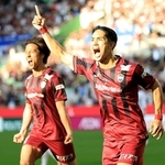 神戸-名古屋　後半、勝ち越しゴールを決め、雄たけびを上げる神戸・武藤（右）＝撮影・丸山桃奈