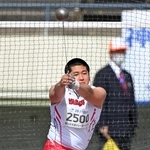 高校男子ハンマー投げ決勝　優勝した社の山田葵斗（撮影・大田将之）