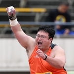 グランプリ男子砲丸投げ決勝　優勝した森下大地（撮影・斎藤雅志）