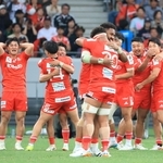 神戸-東京ベイ　優勝が決まり、喜びを爆発させる神戸フィフティーン＝７日午後、東京都新宿区のＭＵＦＧスタジアム（撮影・丸山桃奈）