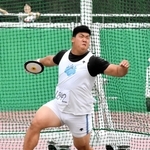 男子円盤投げ決勝　優勝した筑波大の山口翔輝夜