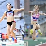 幅跳びの高良彩花（左）と三段跳びの船田茜里