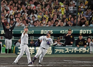 阪神-横浜　９回裏無死走者なし、ヒットを放つ木浪聖也＝甲子園球場（撮影・鈴木雅之）