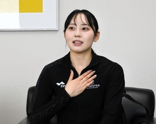 今季への意気込みを語る三宅咲綺＝神戸市中央区脇浜海岸通１、シスメックス本社