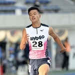 陸上少年男子Ｂ１００メートル決勝　３位に入った兵庫の田中清大＝青森市のカクヒログループアスレチックスタジアム（撮影・大田将之）
