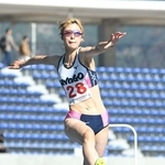 陸上成年女子三段跳び決勝　２位に入った兵庫の船田茜理（撮影・大田将之）