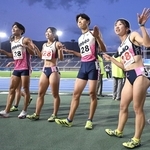 陸上男女混合１６００メートルリレーで３位に入った兵庫のメンバー＝１６日、青森市のカクヒログループアスレチックスタジアム