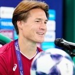　前日会見でＡＣＬＥ大田戦への意気込みを語る神戸の酒井＝韓国・大田（©ＶＩＳＳＥＬ　ＫＯＢＥ）