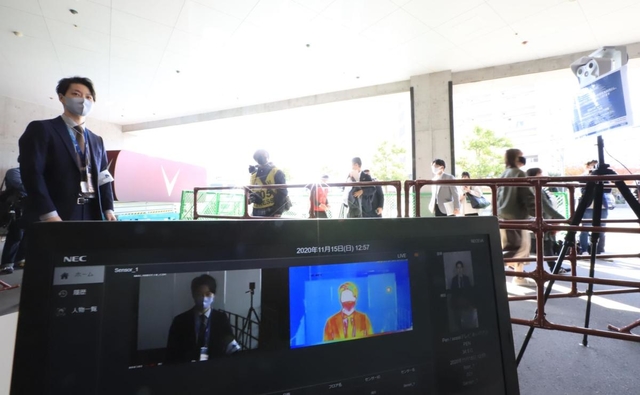 感染症対策の強化を目的に、顔認証などの技術を使って行われた実証実験＝ノエビアスタジアム神戸（撮影・斎藤雅志）