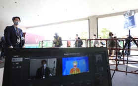 感染症対策の強化を目的に、顔認証などの技術を使って行われた実証実験＝ノエビアスタジアム神戸（撮影・斎藤雅志）