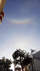 ＪＲ豊岡駅近くで見られた「環天頂アーク」＝２１日朝、豊岡市大手町（川村教一さん提供）