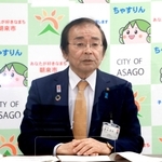 今期限りでの退任を表明した多次勝昭朝来市長＝同市役所