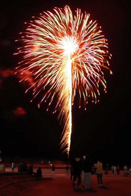 秋の夜空を彩るサプライズ花火＝浜坂県民サンビーチ