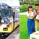 観光列車「うみやまむすび」（左）と、スイッチ総研（豊岡演劇祭実行委員会提供）