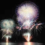 さまざまな創作花火が夜空を彩った＝３０日夜、豊岡市竹野町、竹野浜海水浴場（撮影・岡本好太郎）