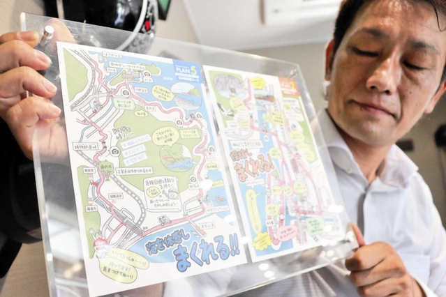 五つのコースに分けた手作りマップ＝豊岡市城崎町湯島