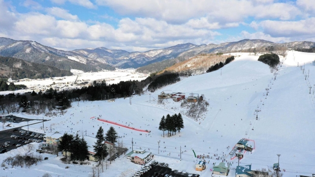 上空から撮影したアップかんなべスキー場＝豊岡市日高町栗栖野（日高神鍋観光協会提供）