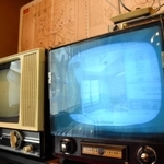 キット製のテレビ。背景には作り方の説明書も展示している＝ヒメハナ公園